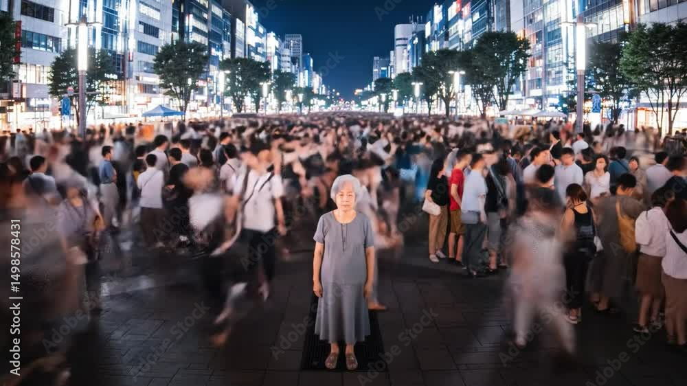 A bustling street in Tokyo filled with a sea of people moving in various directions. A bustling street in Tokyo filled with a sea of people moving in various directions.