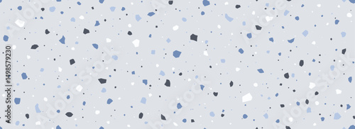 Grey blue Terrazzo seamless pattern. Repeated granite stone texture. Color Italian mosaic surface design for paving, floor tile swatch, decoration. Vector repeated Venetian marble background concept
