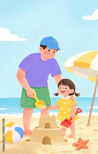 father and son playing on the beach