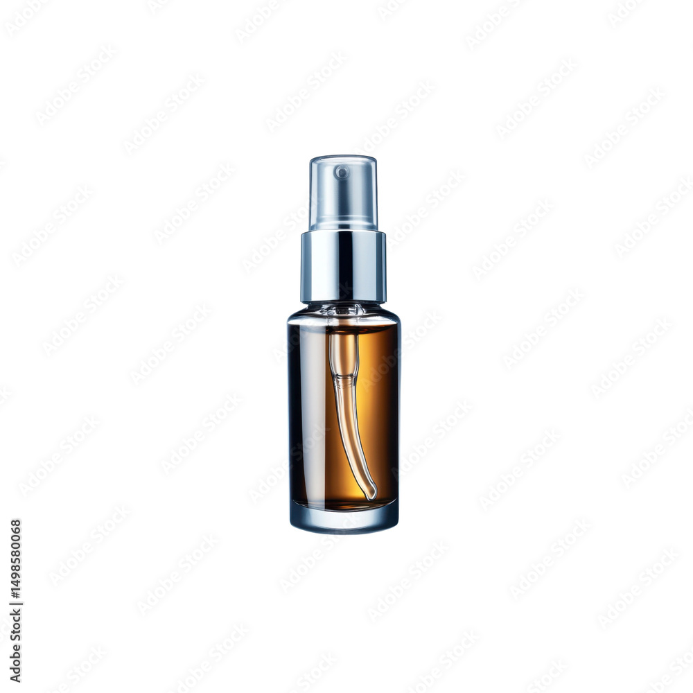 Naklejka premium Amber Glass Spray Bottle with Silver Cap - Cosmetic Product Packaging Mockup