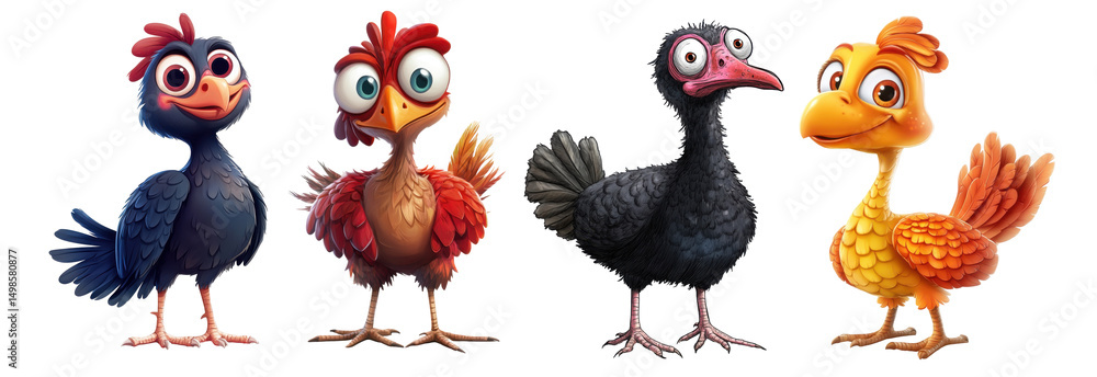 Fototapeta premium Adorable Cartoon Poultry Characters Collection