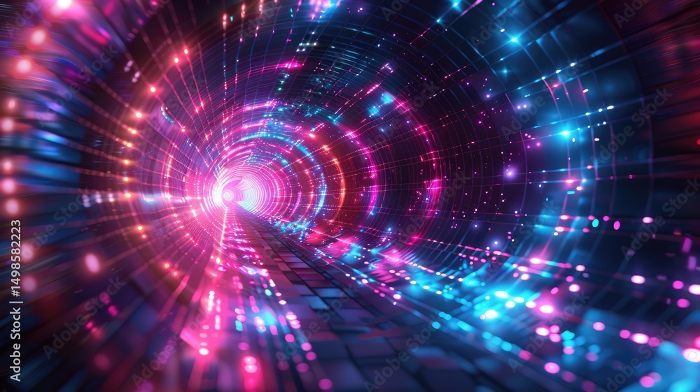 Fototapeta premium Abstract digital shape or line of technological cyber style particle design connect in surreal electric style shape designing. High tech scene express mysterious pattern perfect for wallpaper. AIG53.