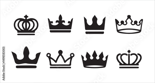 Classic King and Queen Crown Vector Icons – Royalty Symbol Set