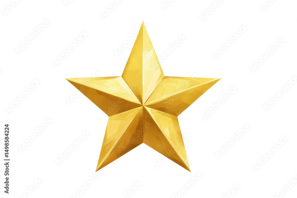 Obraz premium Gold five-pointed star symbol on transparent background, cut out