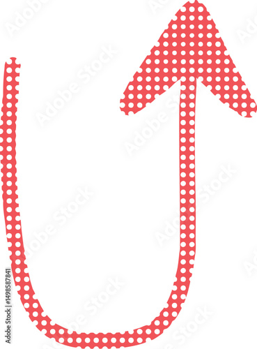 手描きで赤いドット柄のU字カーブの矢印アイコン Adobe Illustrator Artwork