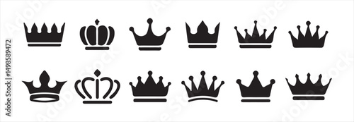 Black Crown Icon Set – Luxurious Royal Vector Collection