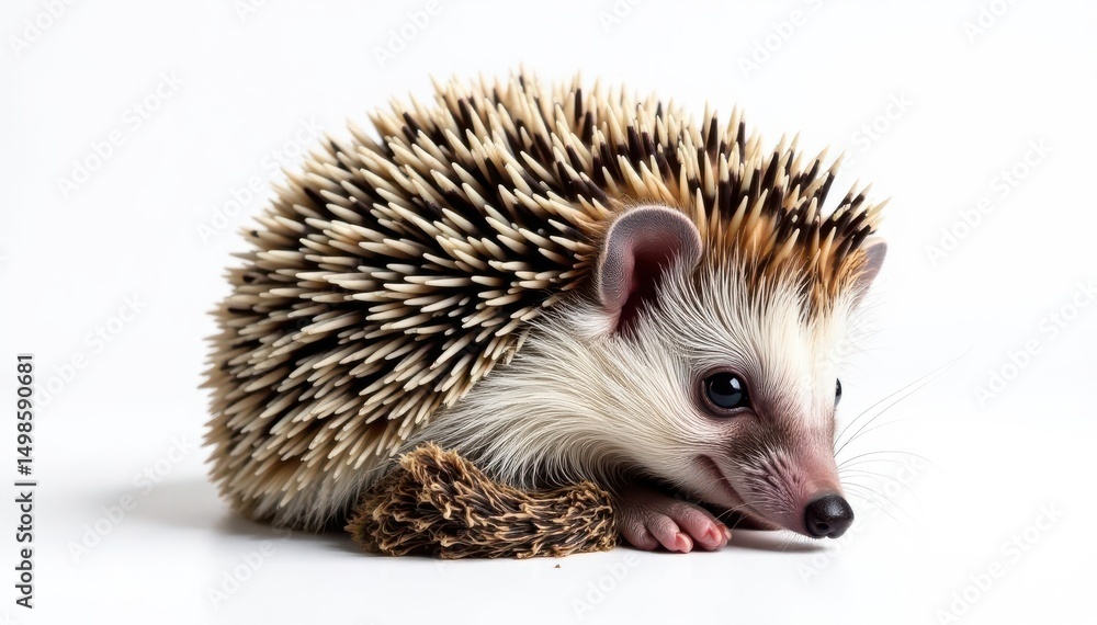 Tiny hedgehog curled in ball, isolated on pure white background, design, wildlife, hedgehog Tiny hedgehog curled in ball, isolated on pure white background, design, wildlife, hedgehog