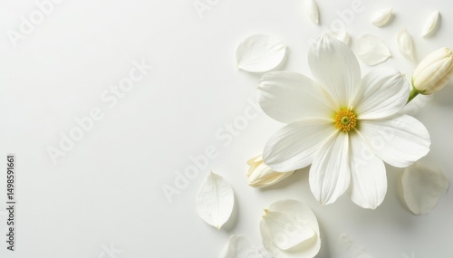 Delicate white flower petals on pure white background, nature, petals, purity