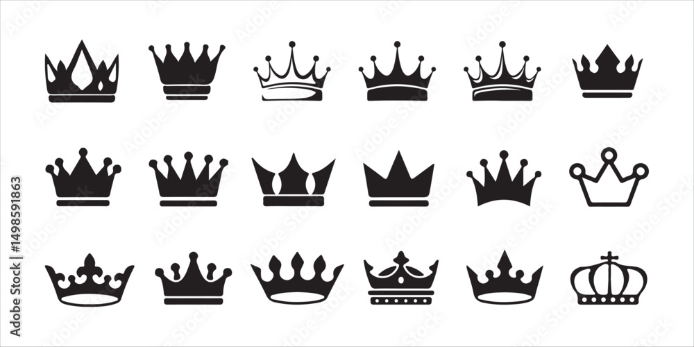 Naklejka premium Stylized Crown Icons – Artistic King and Queen Vector Pack