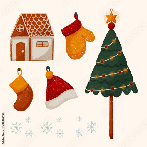 cute christmas handdraw illustration texture art for decorative