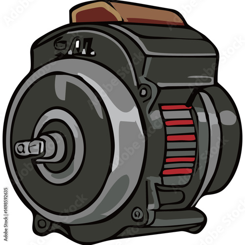 Powerful Electric Motor Illustration Detailed Vector Graphic of Industrial Machinery Component