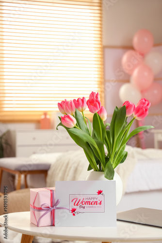 Vase with tulips, gift and ...