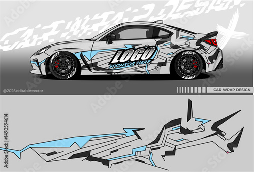 Illustration vector grahic of Car wrap decal with abstract design.White blue soft colour. Livery car editable. Mockup template sticker vinyl for racing, drift, rally, or daily use