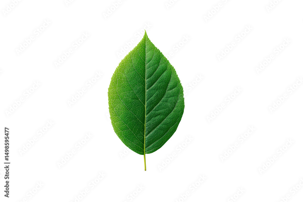 Fototapeta premium Detailed green leaf on black background: close-up nature photography, cut out