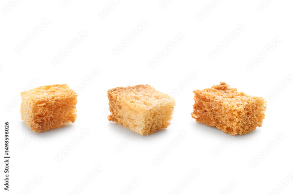 Crunchy croutons isolated on white background Crunchy croutons isolated on white background
