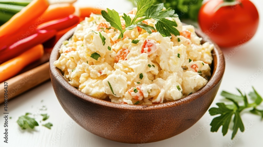 Creamy Delicious Salad in Rustic Bowl with Fresh Vegetables Creamy Delicious Salad in Rustic Bowl with Fresh Vegetables