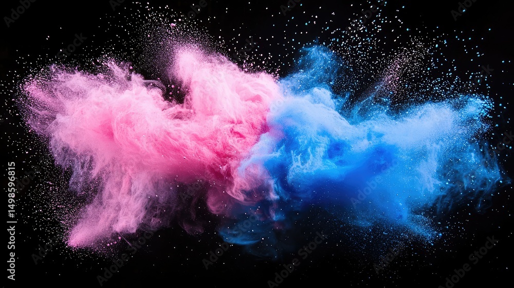 Fototapeta premium A burst of neon pink and blue powder frozen in mid-air.