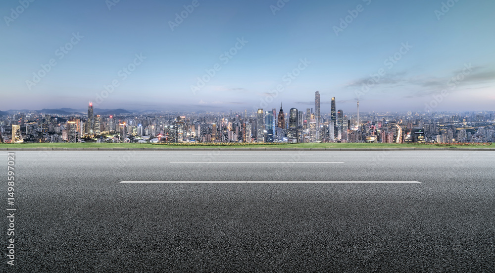 Fototapeta premium Cityscape Skyline with Empty Road