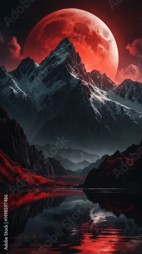 Snowy mountain peaks at sunrise or sunset, a panoramic winter landscape with a high sky view
