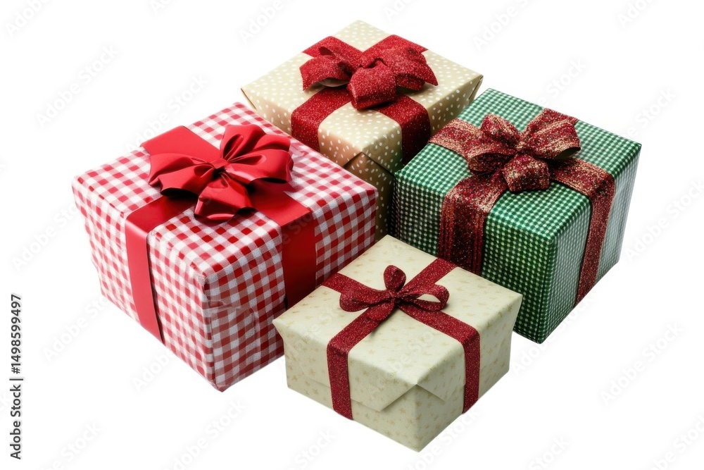 Fototapeta premium Wrapped presents with bows and ribbons on white background