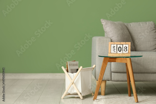 Table with flip calendar, s...
