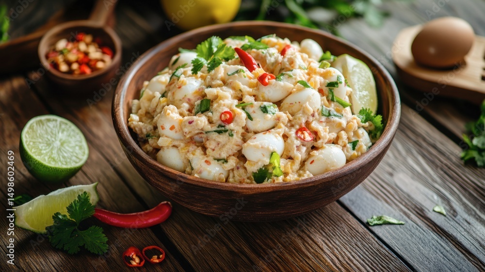 Freshly Prepared Seafood Salad with Herbs and Citrus Garnish Freshly Prepared Seafood Salad with Herbs and Citrus Garnish