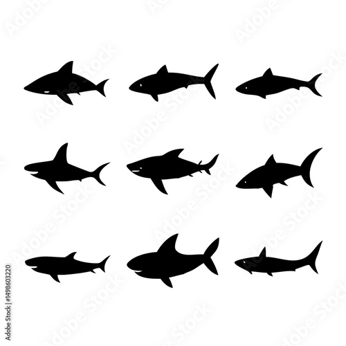 vector silhouettes of sharks