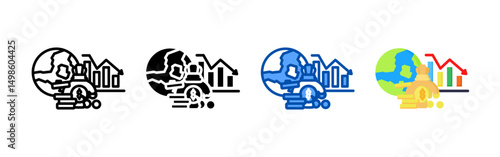 Global financial crisis icon set bundle. Multi style icon collection perfect for websites, apps, and presentations. Simple vector icon collection