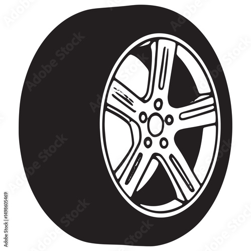 Stylish Five-Spoke Alloy Wheel Design Vector Illustration