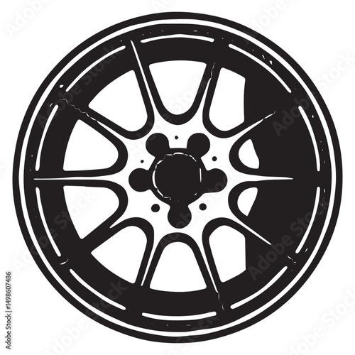 Classic Car Wheel Design Six-Spoke Alloy Rim Illustration