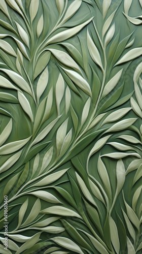 Wallpaper Mural Olive leaf bas relief pattern art wallpaper plant. Torontodigital.ca