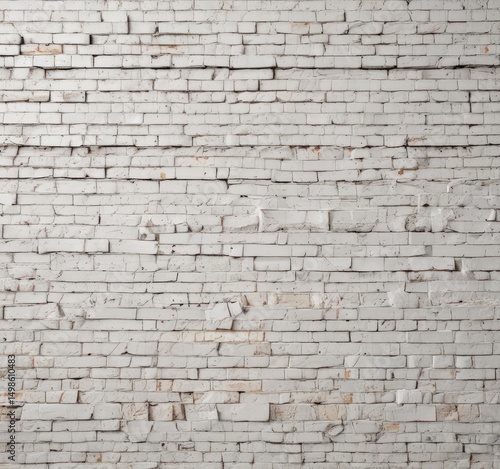 Cracked white brick wall, showing significant wear and rough texture ,  rustic,  crack