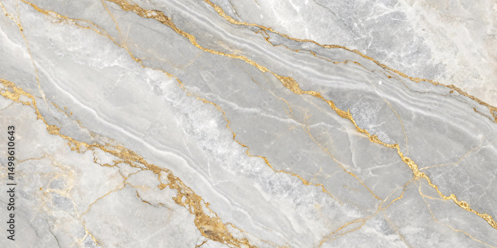 Obraz premium Light gray marble with gold/metallic veining running diagonally across the surface in elegant, flowing patterns