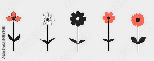 Five floral designs, growth stages