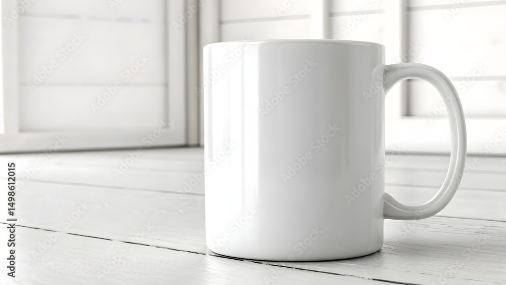 Obraz premium Blank White Mug Mockup on White Surface