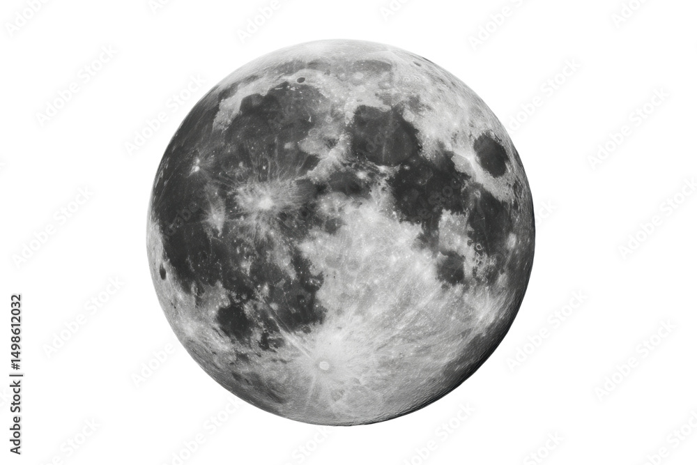 Obraz premium Detailed full moon against black sky capturing lunar features, cut out