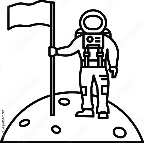 Astronaut Moon Landing Flag Icon - World Alien Day Discovery
