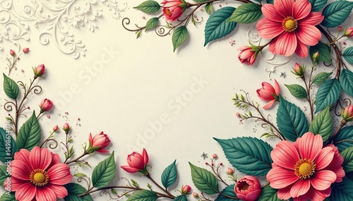Intricate floral damask with swirling leaves and blossoms, leaves, pattern, surface