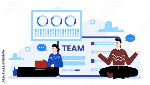 Team of two collaborating on project. Ideal for business concepts, teamwork themes, partnerships, success strategies, and startup initiatives.