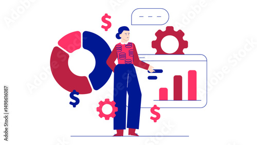 Woman presenting financial chart, suitable for business presentations, financial reports, investment articles, and economic analysis content.