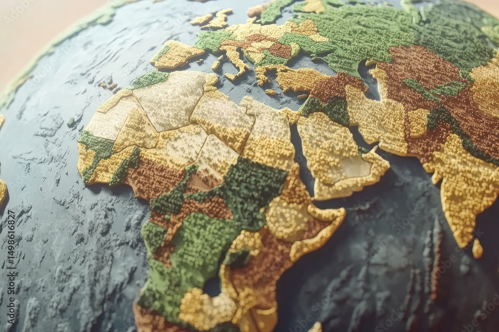 Naklejka premium World map, textured globe, political