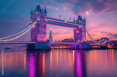 Tower bridge london at dusk pink sky cityscape