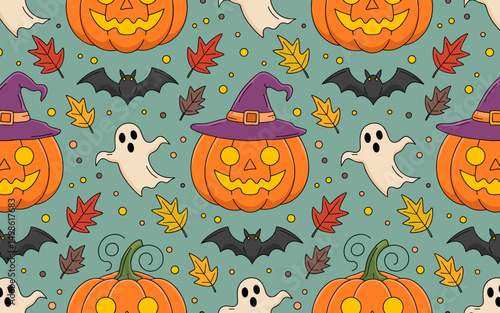 halloween seamless pattern, halloween, pumpkin, vector, autumn, pattern, illustration, seamless, orange, set, holiday, icon, october, celebration, design, cartoon, horror, spooky, fun, face, art, seas