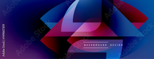 Abstract geometric shapes blend vibrant blues, purples, reds. Modern design suggests dynamic movement, fluid transitions. Background text reads background design.