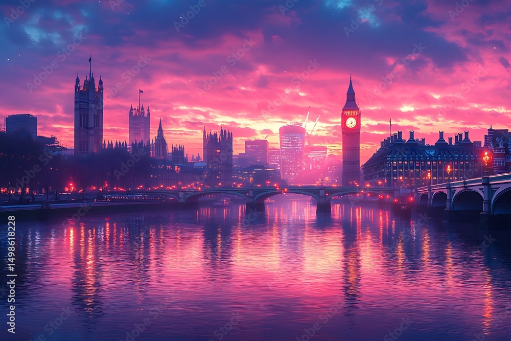 Fototapeta premium London skyline at sunset pink cityscape