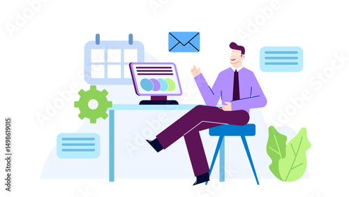 Man at desk staring at computer; suitable for technology, work, business related concepts in blog posts, articles, presentations.