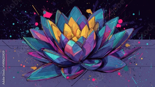 Colorful Abstract Lotus Flower Illustration with Vibrant Geometric Style
