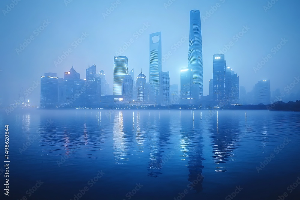 Obraz premium Shanghai skyline at dawn misty cityscape