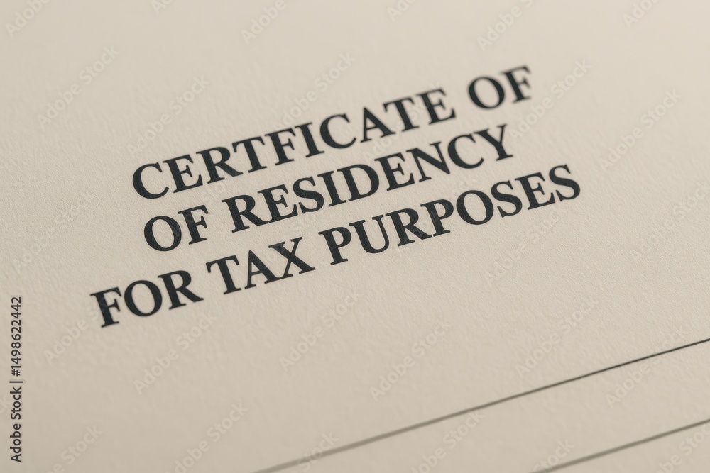 Obraz premium Certificate of Residency Document for Tax Purposes with Clear Text on Neutral Background