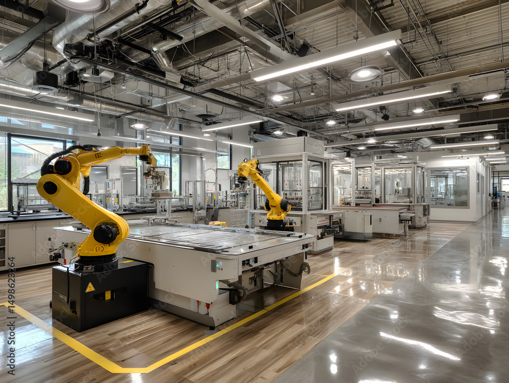 Fototapeta premium Advanced materials lab with robotic arms handling